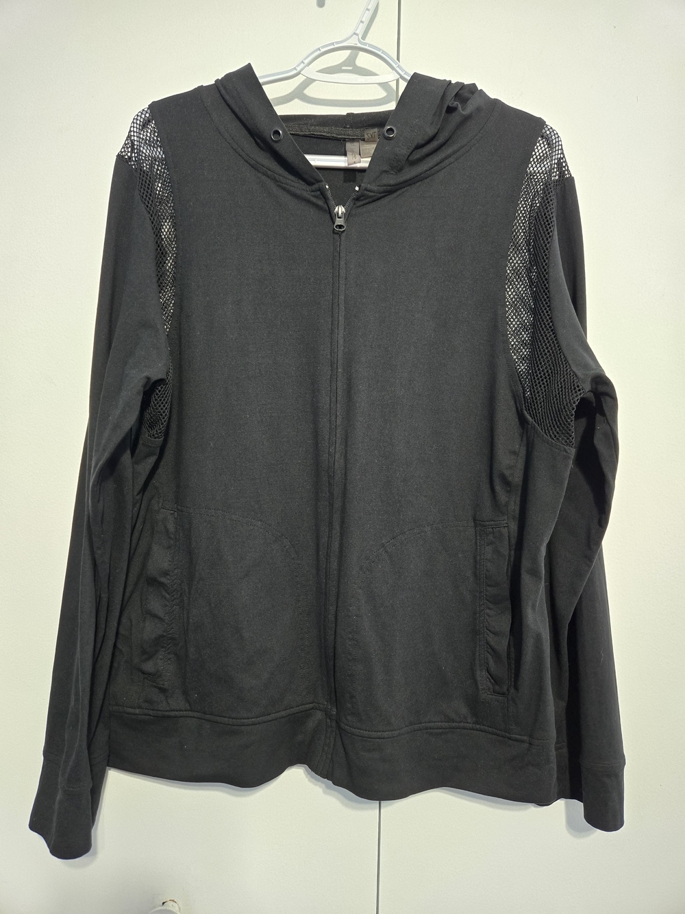 Just Be Free Black Mesh Panel Zip Hoodie Womens 2X Athleisure Lightweight Jacket